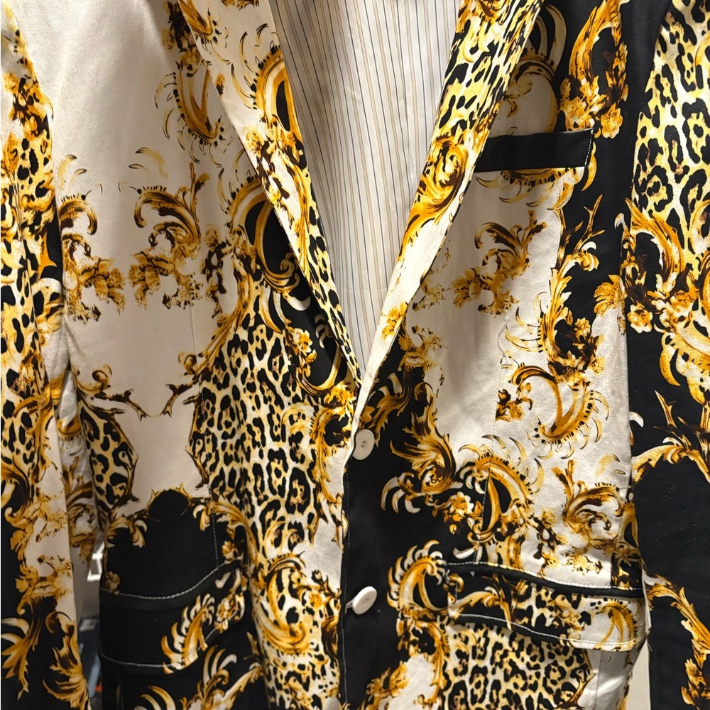Gold and Black Baroque Sport Coat with Leopard Accents